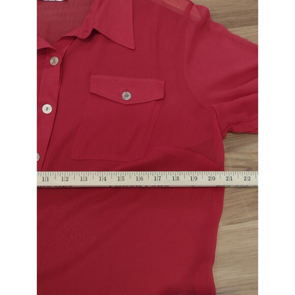 Linea By Louis Dell'Olio Red Sheer Button Front Blouse Size 1X - Picture 14 of 15